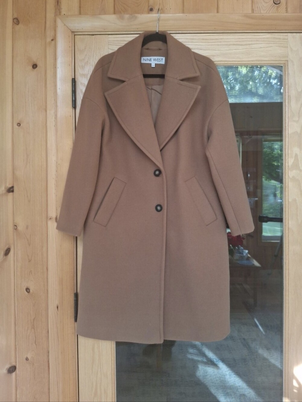 Nine West Camel Single-Breasted Wool Blend Trench Coat